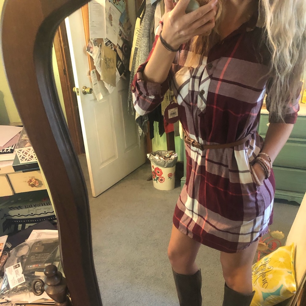 Red plaid shirt dress NWT